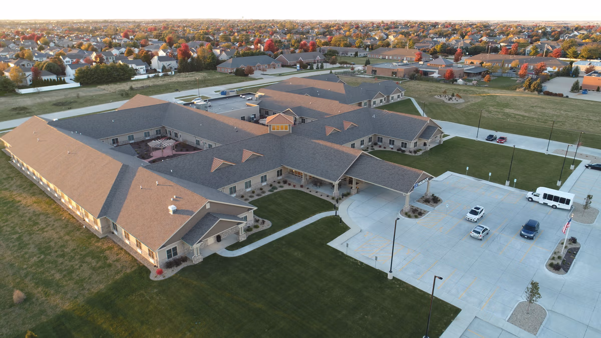 Aerial Photo of Senior Housing Investment Community in Bloomington Illinois – SLF Investments – Real Estate Investment Aerial Photo of Senior Housing Investment Community in Bloomington Illinois - SLF Investments